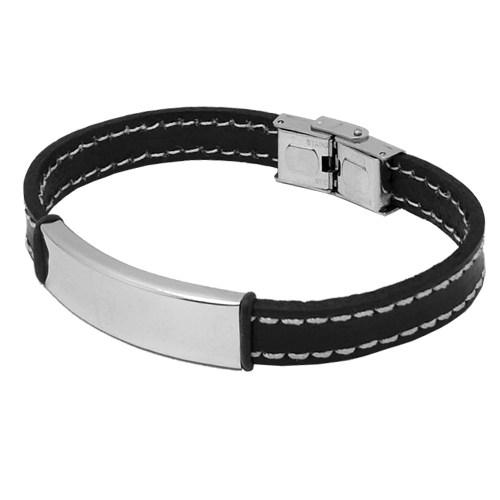 Pulsera Stiching basic acero y piel